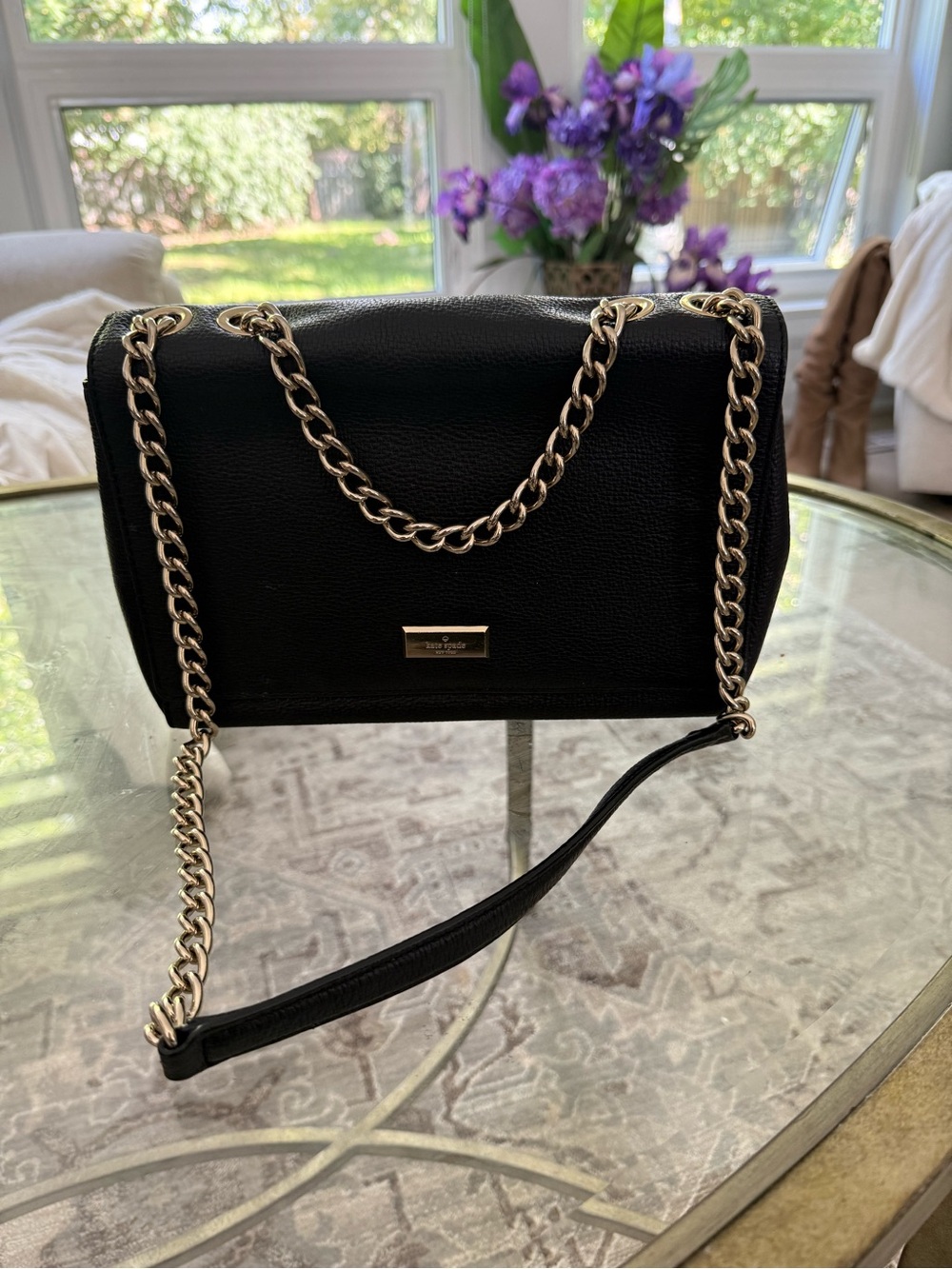 kate spade Black Leather Chain shoulder mini Bag with Gold Hardware